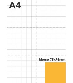 Post-it 75x75mm rapportati a grandezza foglio A4