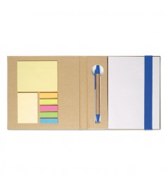 Set da scrivania personalizzato con Block notes, post-it, segnapagina e penna. Dettagli blu