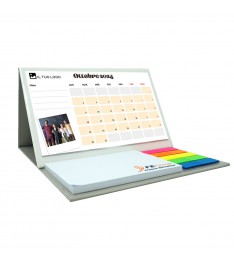 Set combinato da scrivania 3 in 1 con post it formato 100x75mm, segnapagina e calendario personalizzato con spazio per note