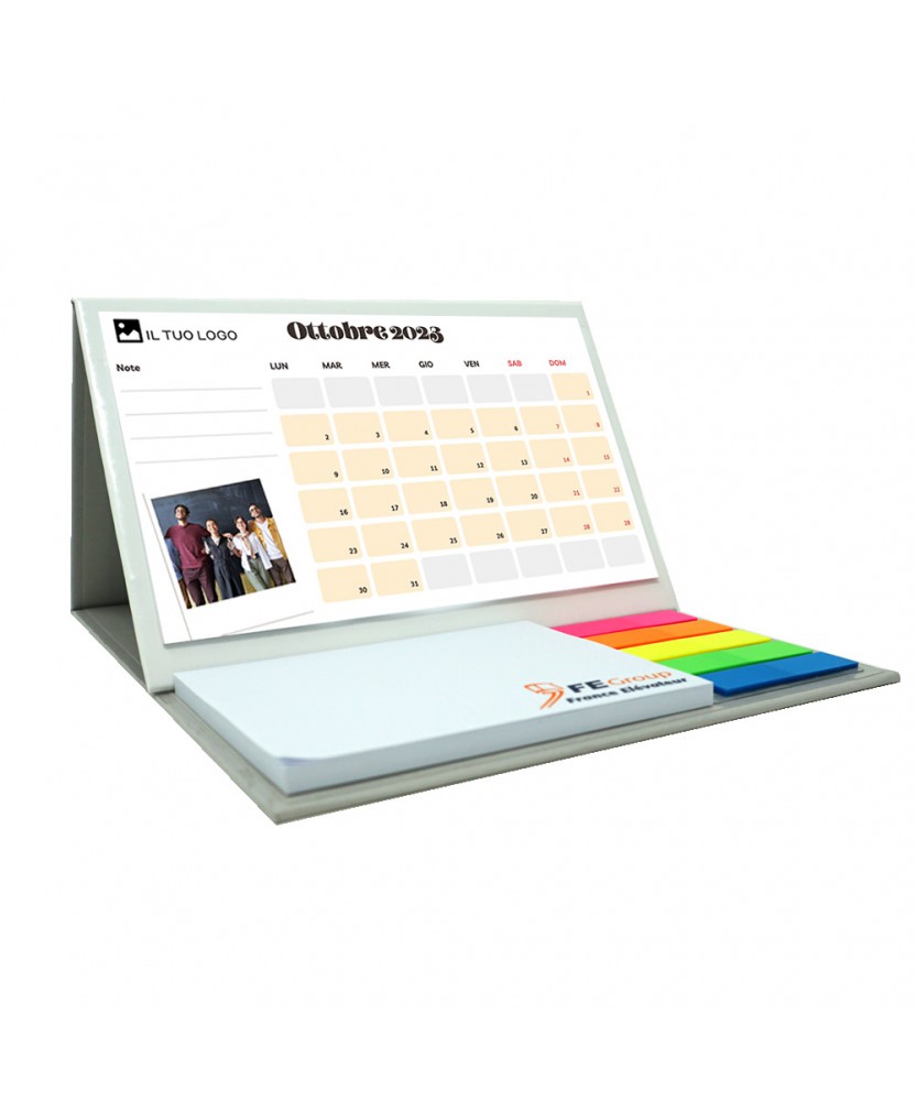Calendario da tavolo personalizzato 2023 con post it e segnapagina