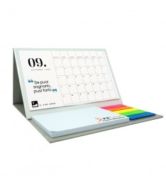 Set combinato da scrivania 3 in 1 con post it formato 100x75mm, segnapagina e calendario personalizzato con frase motivazionale