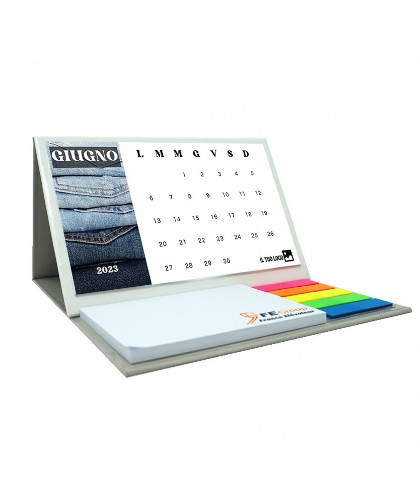 Calendario da tavolo personalizzato 2023 con post it e segnapagina