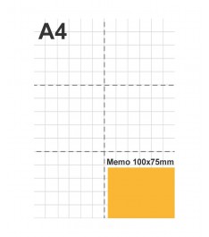 Dimensioni post-it 100x75mm in comparazione con foglio A4