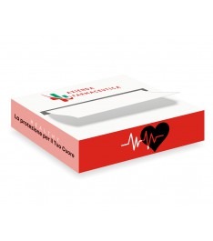 Distributore di post-it in cartoncino a forma di medicinale per cuore 80x80mm