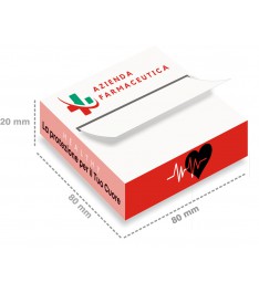 Distributore di post-it in cartoncino a forma di medicinale per cuore 80x80mm
