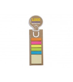 Segnalibro con post it, bandierine colorate e righello stampato a forma di idea con scritta
