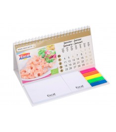 Calendario su base rigida con spirale, memo adesivi e bandierine segnapagina