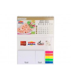 Calendario su base rigida con spirale, memo adesivi e bandierine segnapagina personalizzato
