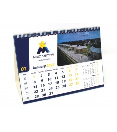Calendario da tavolo con spirale metallica e fogli con mesi su base pieghevole 21,4 x 15,5 cm