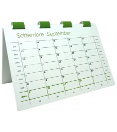 Calendario da tavolo con spirale in carta e supporto in cartoncino rigido