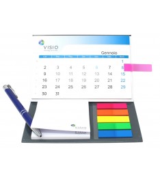 Calendario da tavolo con post-it 75x75mm e segnapagina su base rigida e penna