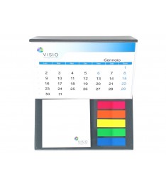 Calendario da tavolo con post-it 75x75mm e segnapagina su base rigida visto dal sopra