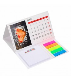 Calendario da tavolo 15,5x18 cm con post-it e segnapagina su base rigida personalizzato