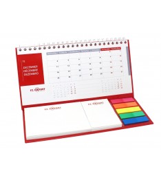 Calendario da tavolo con spirale metallica, post-it e segnapagina su base rigida