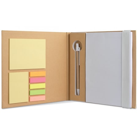 Set combinato con blocco appunti, post-it e bandierine segnapagina personalizzabile con Logo