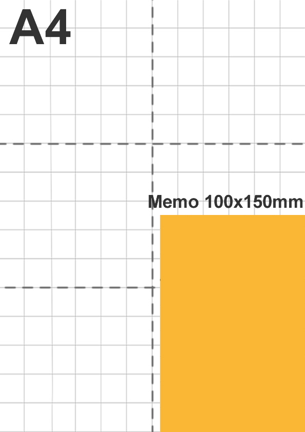 Dimensione memo 100x150mm rispetto a foglio A4