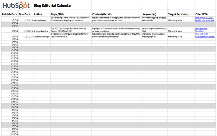 template calendario editoriale hubspot