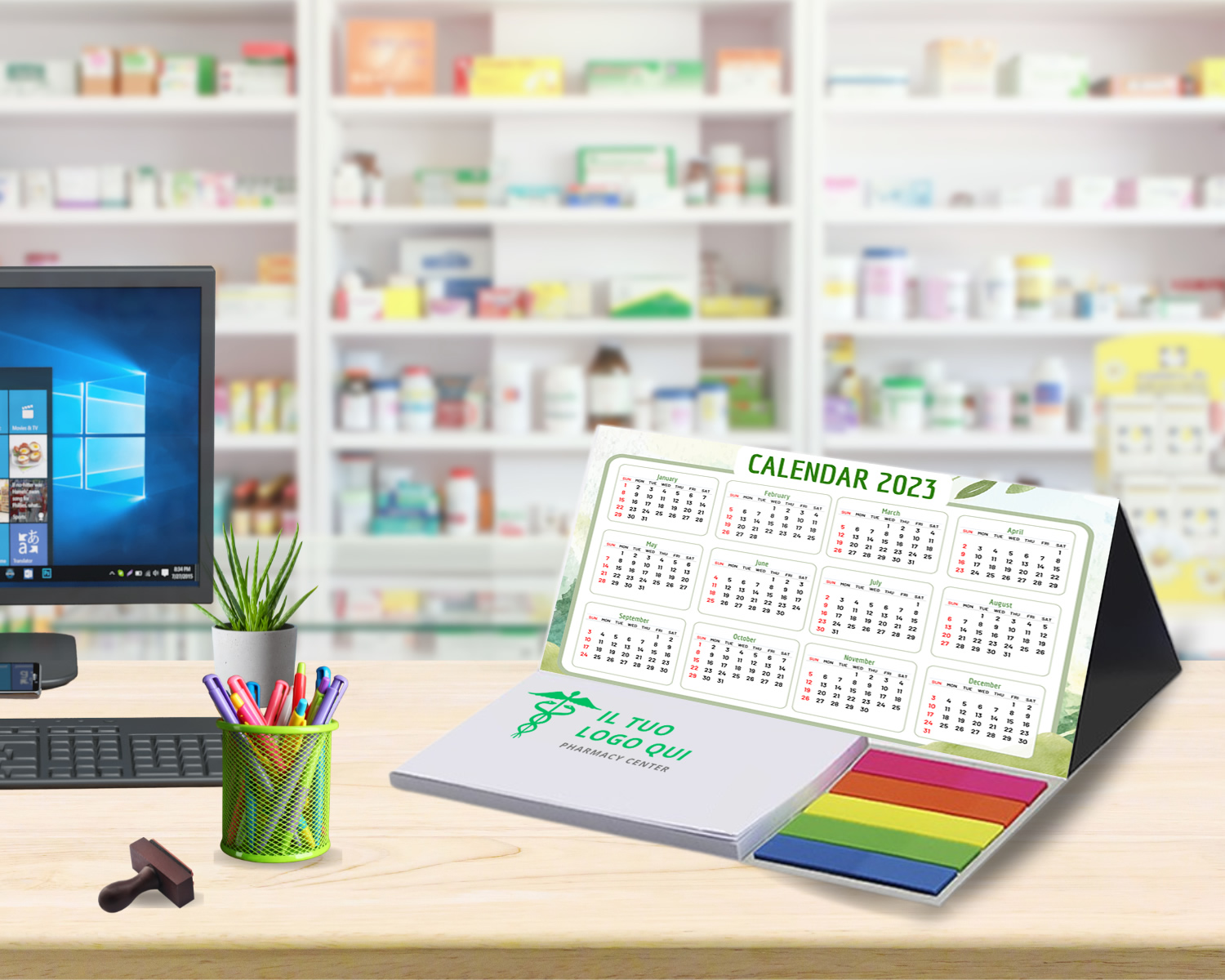 Calendario da tavolo personalizzato con copertina morbida stampa logo Farmacia