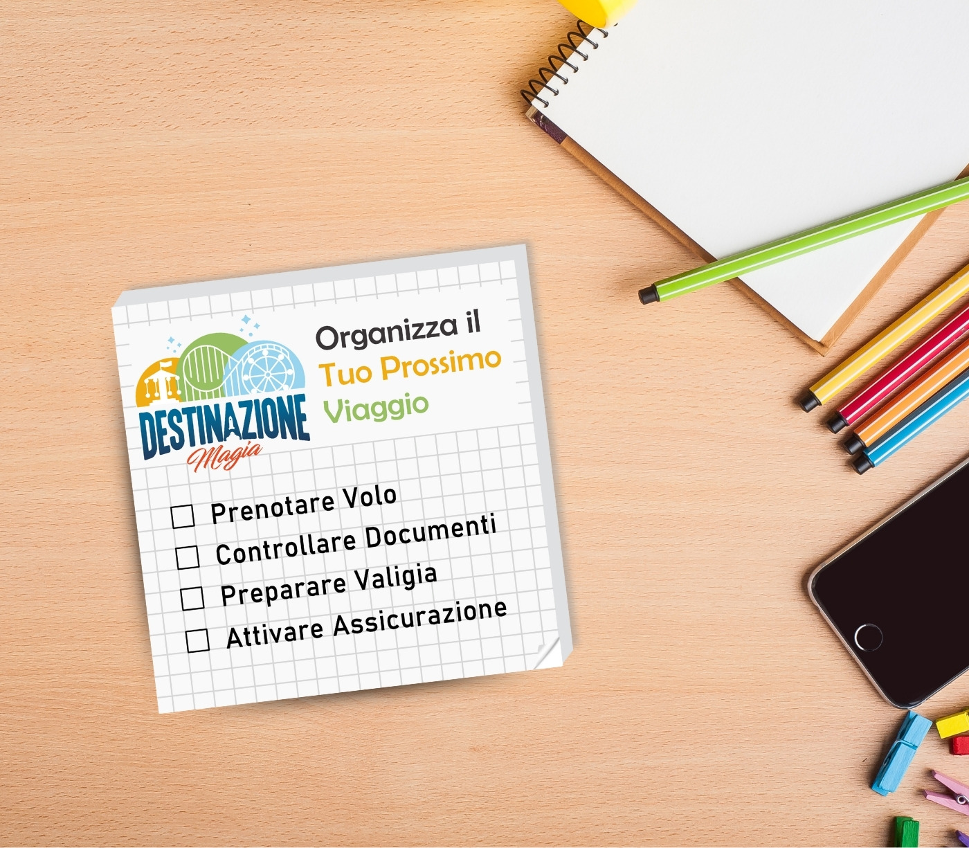 post-it 75x75mm bianco con stampa in quadricromia per agenzia viaggi