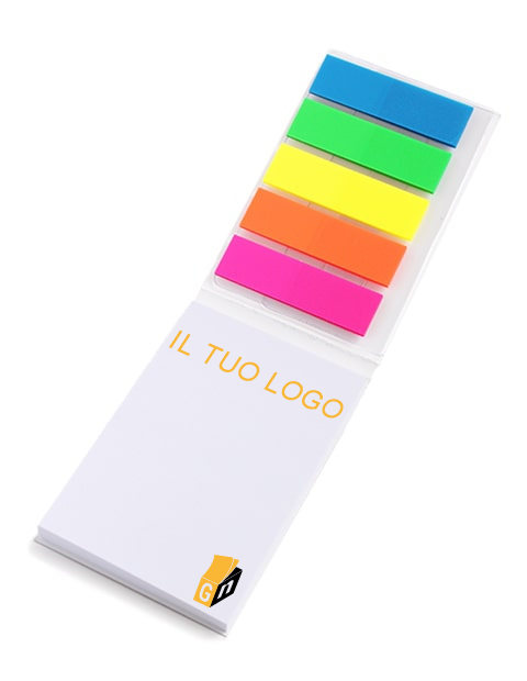 S-Memo 50x75mm con bandierine segnapagina e copertina - 100% personalizzabile