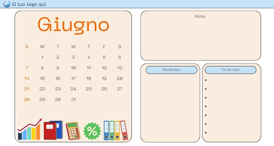 template calendario personalizzato con note e to do list per commercialista