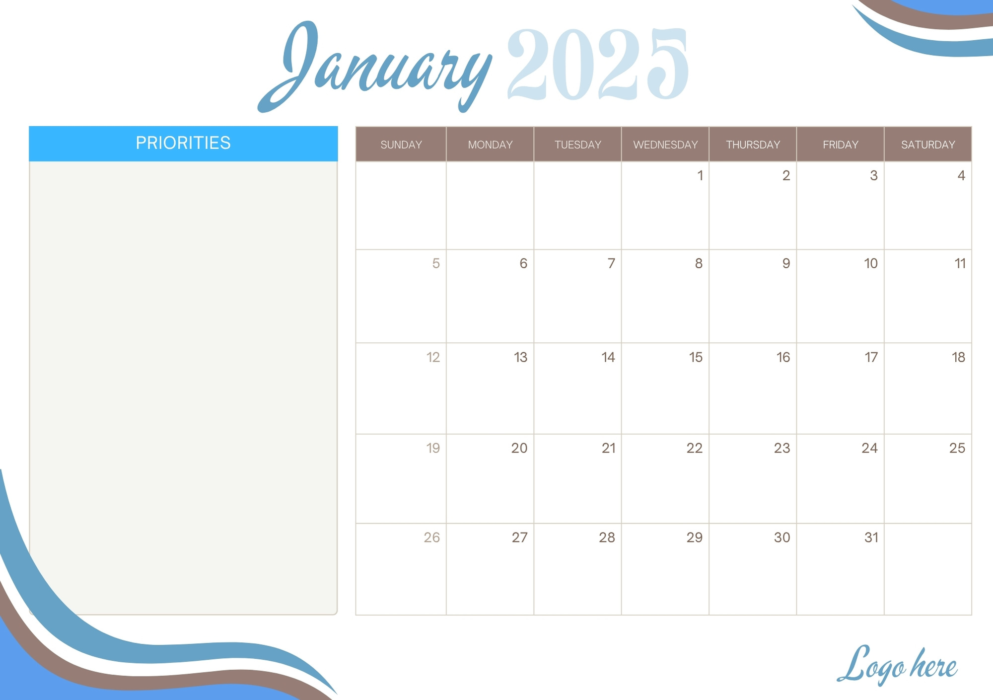 template calendario personalizzato con casella per priorità