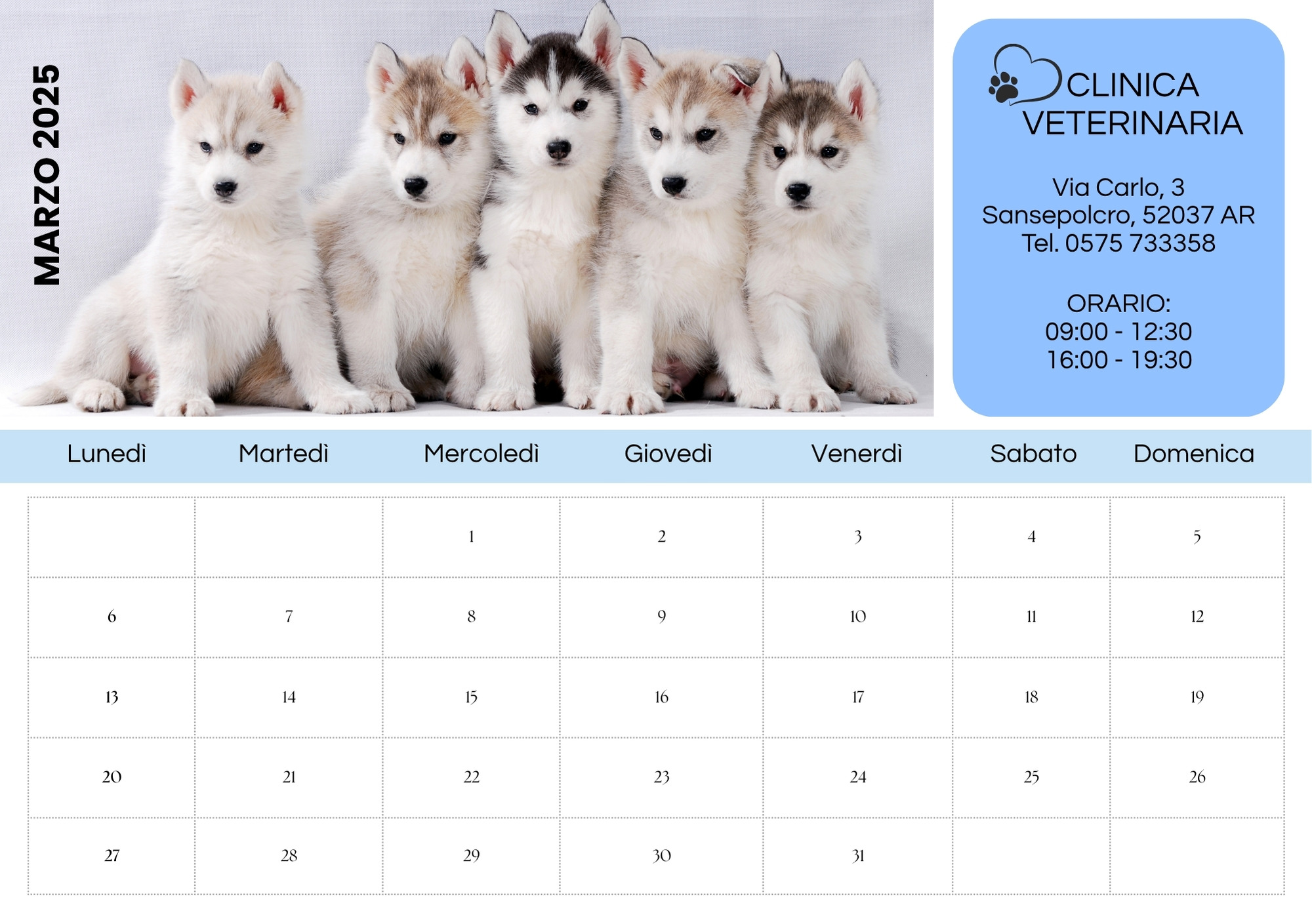 template calendario personalizzato con foto cuccioli cani