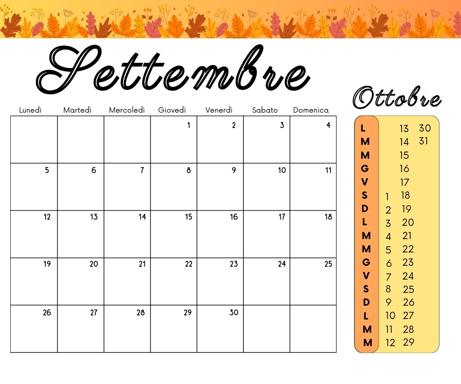 template calendario personalizzato con stampato anche il mese successivo