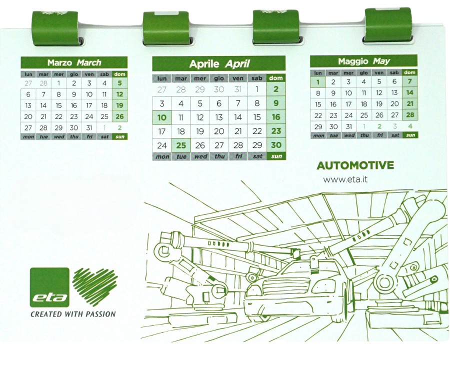 template calendario personalizzato con immagine rappresentativa dell’azienda e mese precedente e mese successivo