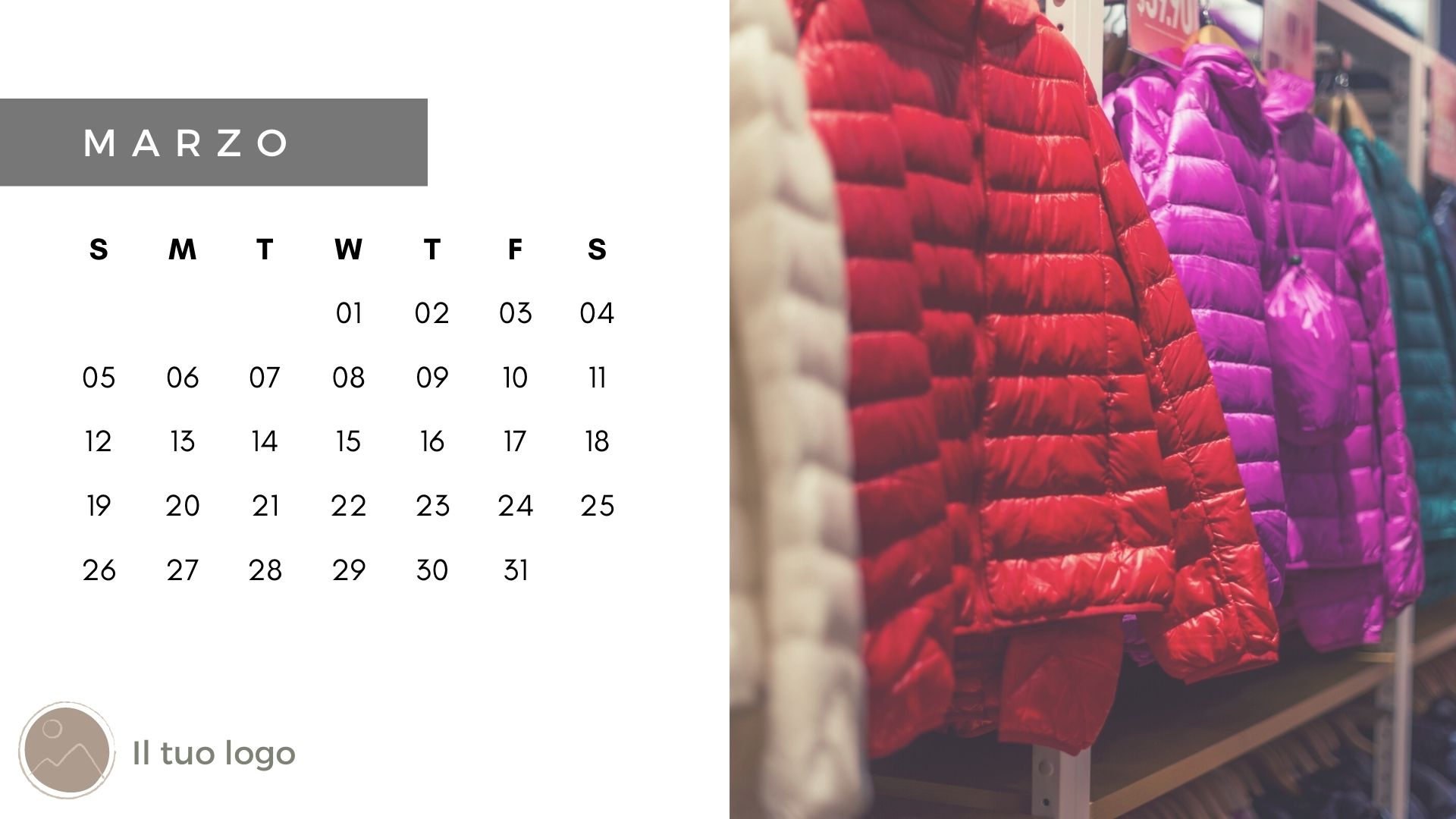 template calendario personalizzato con foto giacche