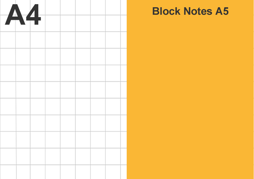 Dimensione block notes A5 in relazione a foglio A4