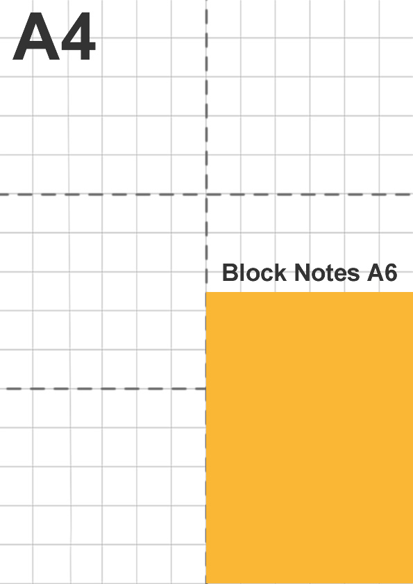 Dimensione block notes A6 in relazione a foglio A4