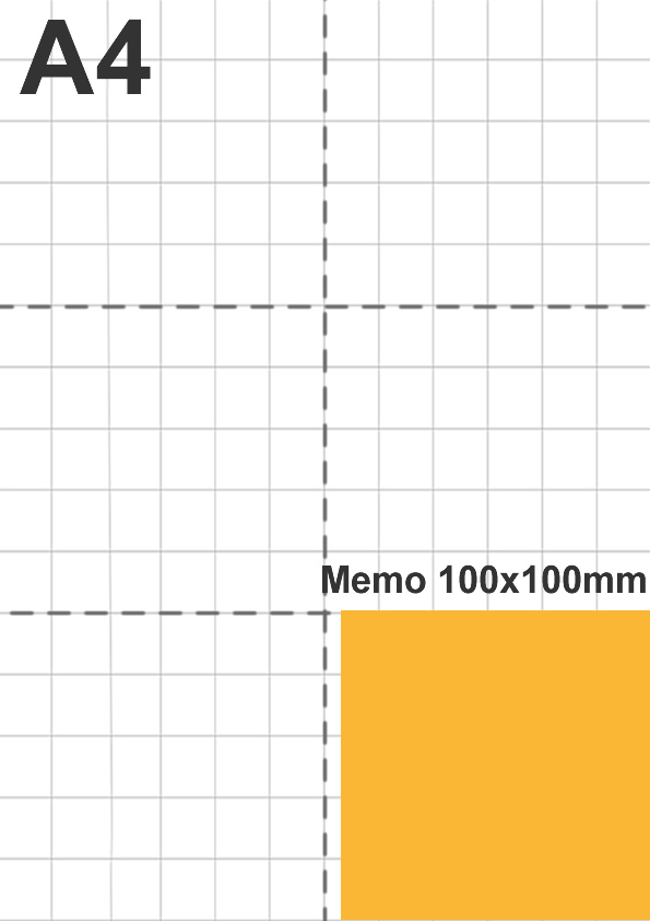 Dimensione memo 100x100mm rispetto a foglio A4