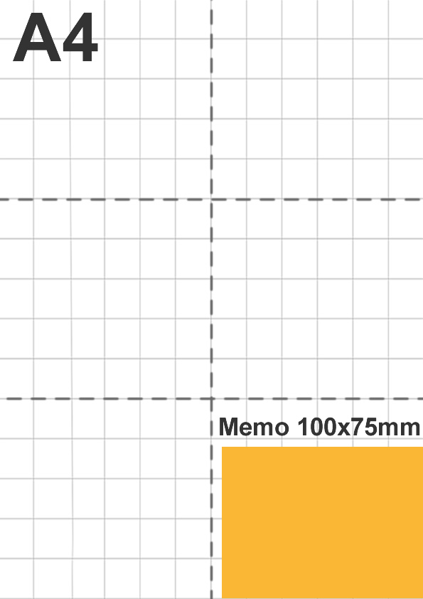 Dimensione memo 100x75mm rispetto a foglio A4