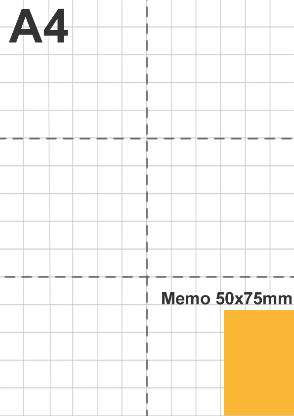 Dimensioni dei post it piccoli 50x75 mm rapportate su foglio A4