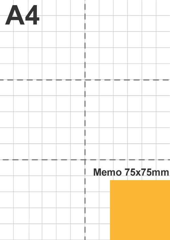 Dimensione memo 75x75mm rispetto a foglio A4
