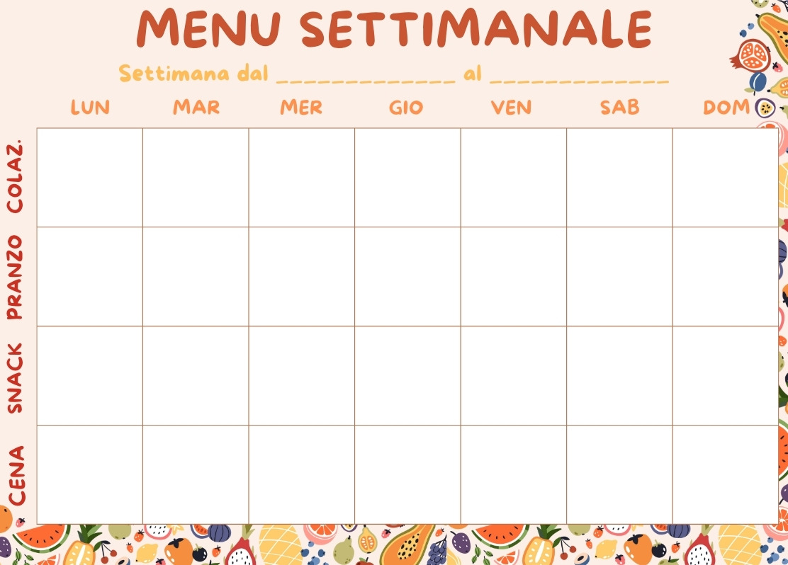 template planning settimanale personalizzato con menu