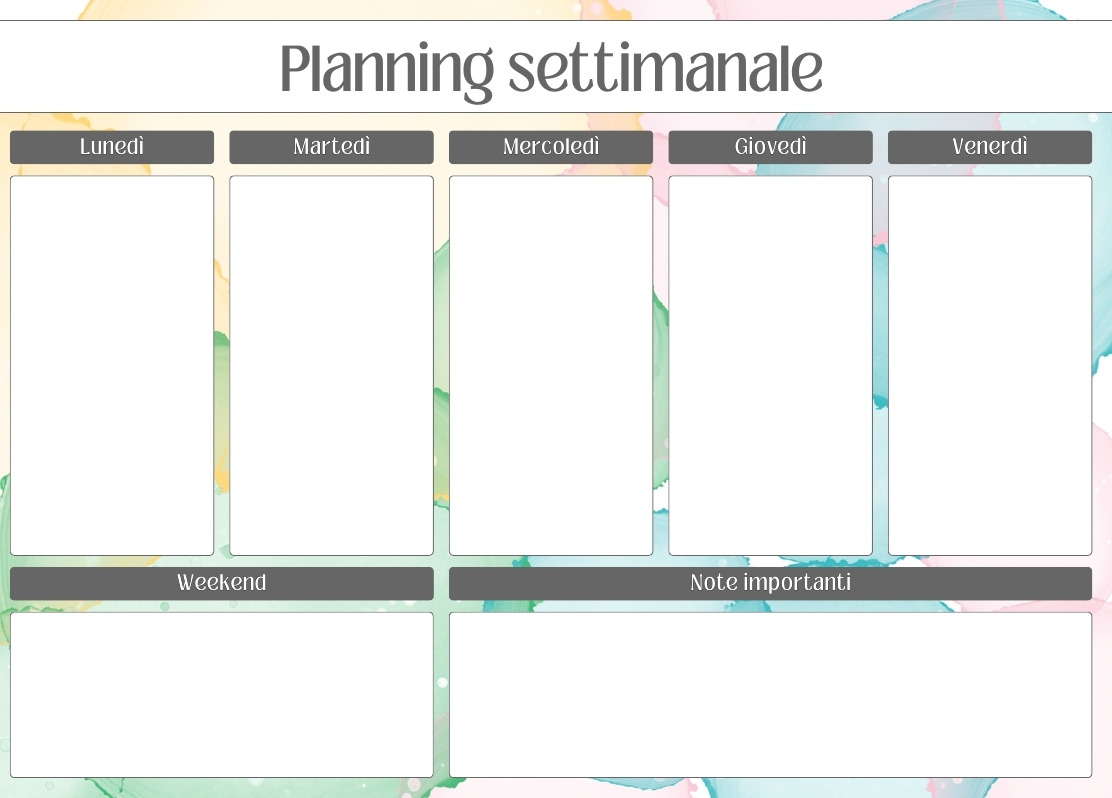 template planning settimanale personalizzato con riquadro note