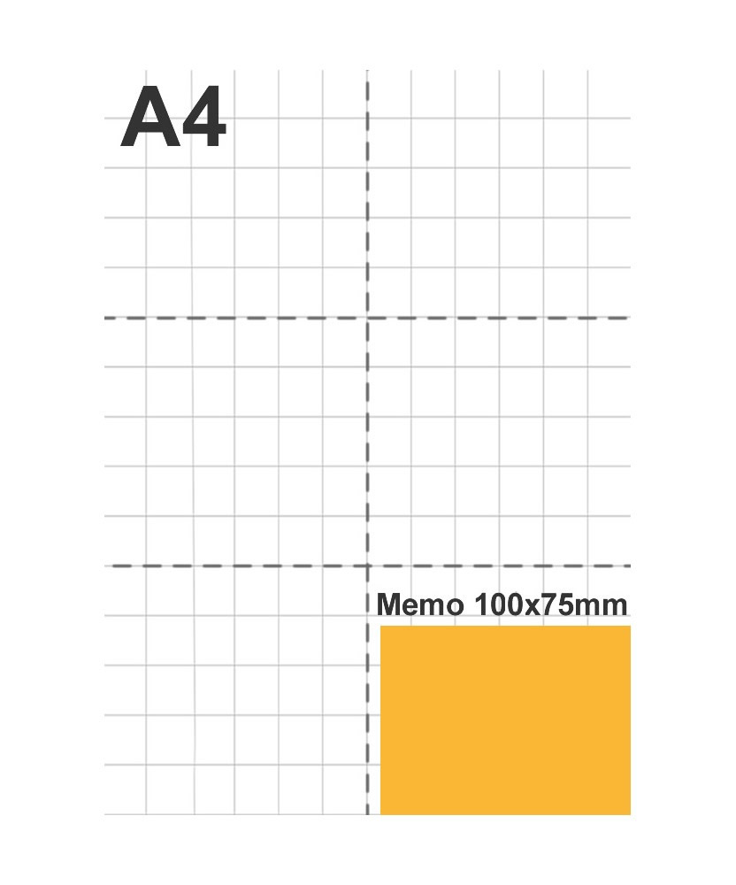 Dimensione memo 100x75mm rispetto a foglio A4