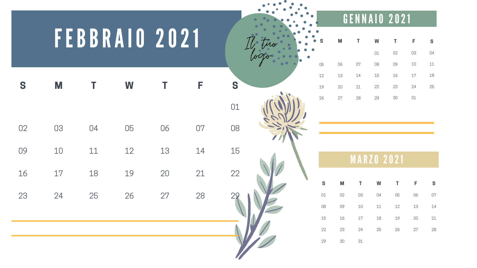 template calendario personalizzato con mese precedente e mese successivo