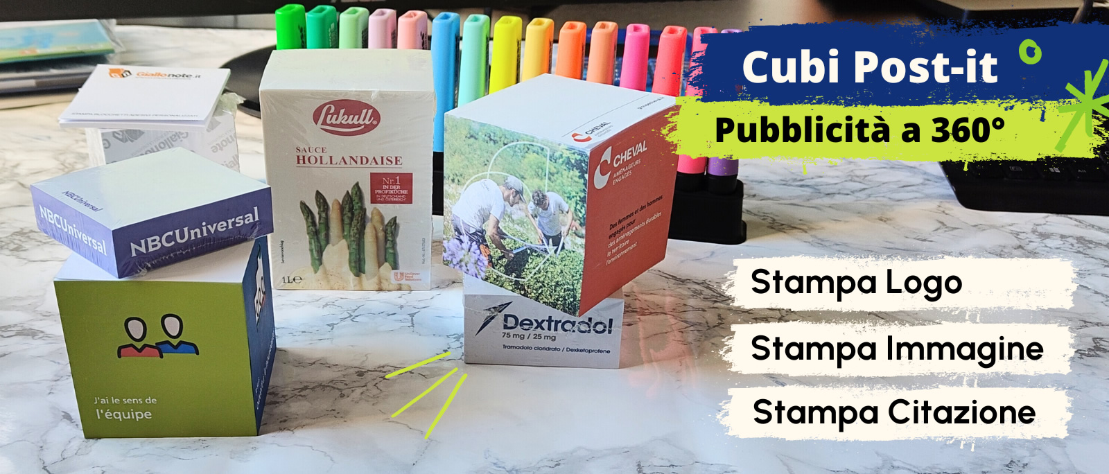 Cubi Post-it personalizzati con stampa su ogni Lato per una pubblicità a 360°