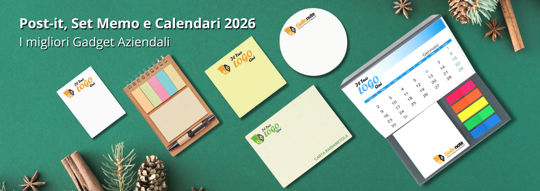 Post-it, set memo e Calendario da tavolo 2026 personalizzati. I migliori Gadget aziendali di Giallonote.it