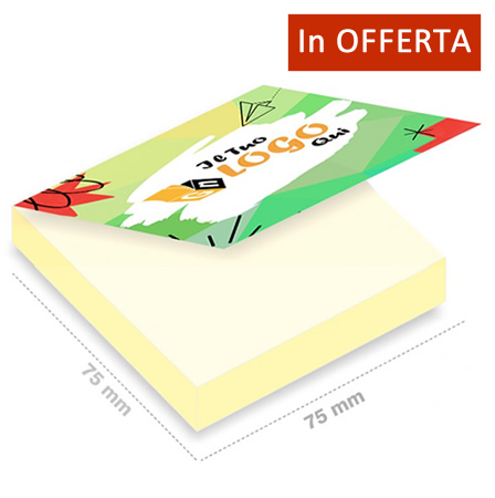 In Promo: post it 75x75mm con copertina personalizzata carta gialla