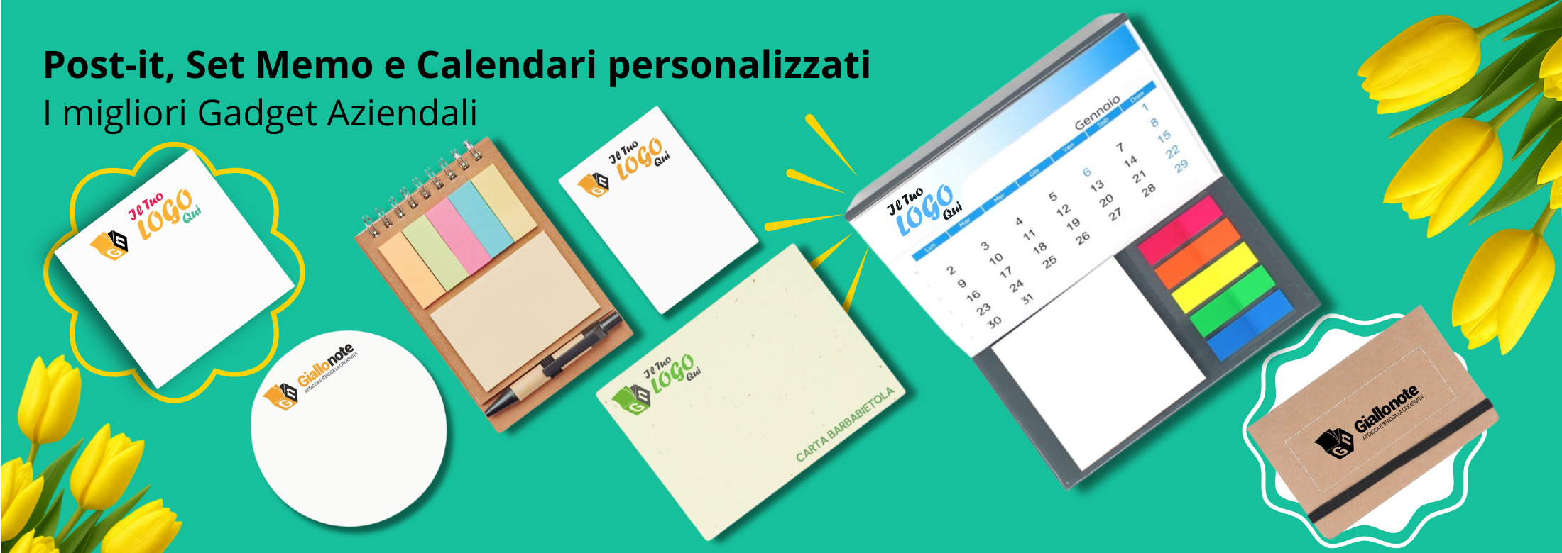 Post-it, set memo e Calendari personalizzati. I migliori Gadget aziendali 2026 di Giallonote.it