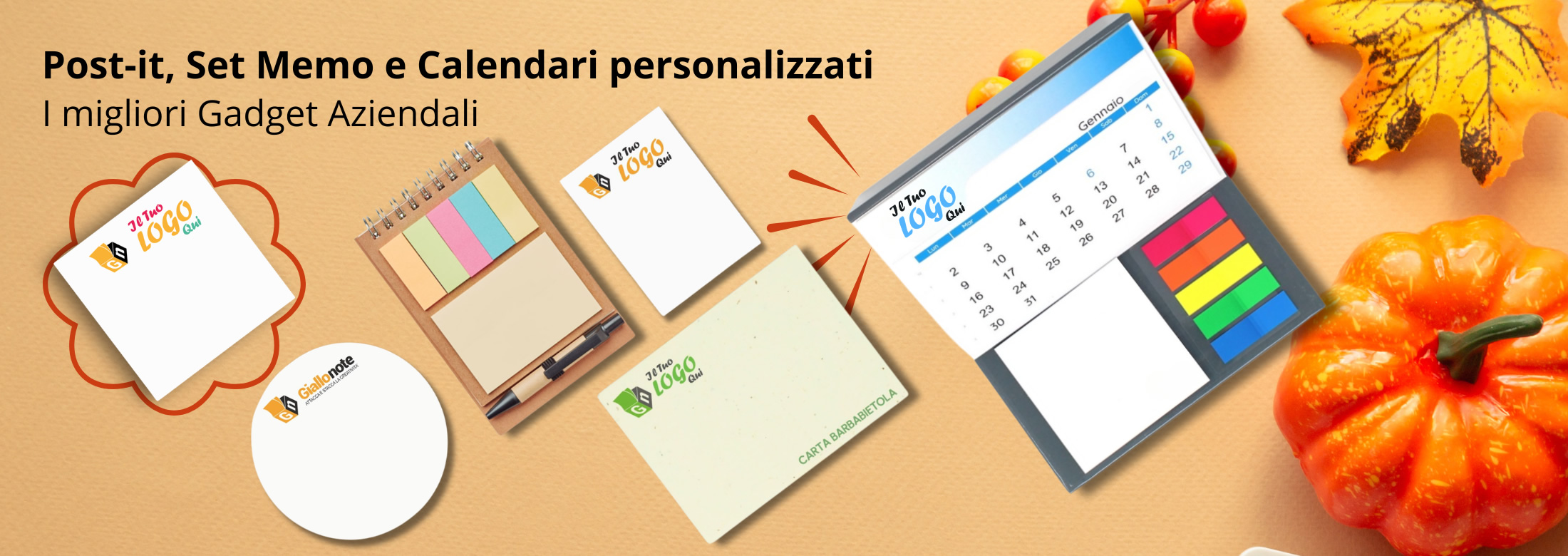 Post-it, set memo e Calendari personalizzati. I migliori Gadget aziendali 2026 di Giallonote.it
