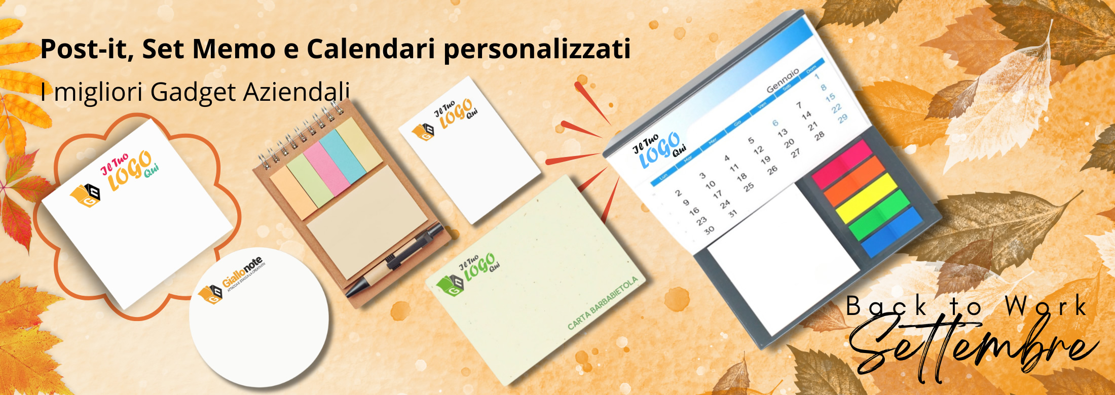 Post-it, set memo e Calendari personalizzati. I migliori Gadget aziendali 2026 di Giallonote.it