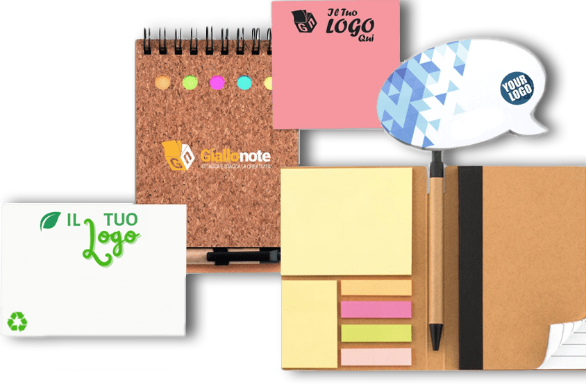 Serie di post it e set memo personalizzabili con logo
